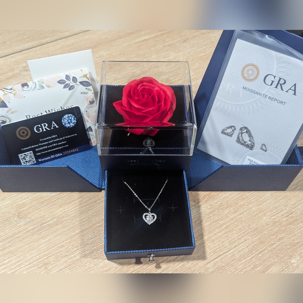 Moissanite Silver Heart Pendant Necklace